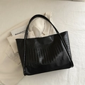 Klassieke zwarte shopper met krokodillenpatroon en lange schouderbanden - Zwart