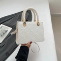 Chic cream white fabric handbag with 3D floral texture and woven handle crossbody - White