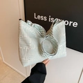 Mint green checkered canvas tote bag with woven texture and a geometric wide strap - Green