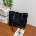 Bolso tote retro de gran capacidad con costuras negras y patrón de rombos para mujer - Negro