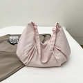 Pink large capacity nylon tote bag with wide strap and buckle for casual commuting - Pink