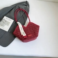 Bolso tote de tweed rojo y dorado con corte en V y correas de hombro largas de cuero - Rojo