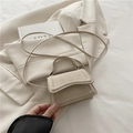 Piccola borsa quadrata minimalista in pelle scamosciata beige con manico superiore - Cachi