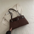Borsa tote in pelle scamosciata testa di moro con dettaglio fibbia e tracolla lunga - Marrone