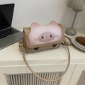 Süße Khaki Toast-Katze Schultertasche mit rosa Katzenkopf-Klappe und Pfotenabdruck - Khaki (Ohne Anhänger)