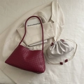 Borsa sottobraccio intrecciata bordeaux minimalista con custodia interna beige a cordoncino - Borsa A Spalla Rossa E Pochette Beige Grigio / Rosso