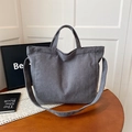 Bolso tote de pana gris oscuro con asas dobles y correa larga para mujer - Gris