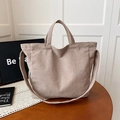 Bolso tote de pana beige para mujer de gran capacidad con correas para el hombro - Caqui