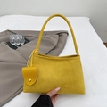 Bolso de hombro en ante amarillo con mini monedero a juego y asa sencilla - Amarillo