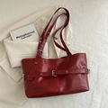 Bolso tote retro rojo oscuro en cuero PU con hebillas decorativas y asas de mano - Rojo