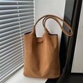 Brown suede large capacity tote bag for women, modern minimalist style for commuting - Tote Bag Set / Brown