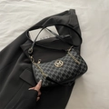 Fashionable dark grey small shoulder bag with M-pattern jacquard and gold metal M logo - Black