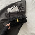 Elegant black leopard print underarm bag with a golden U-shaped metal buckle for women - Black