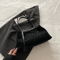 Chic black leopard print tote bag with plush texture and slim shoulder straps - Black