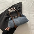 Blue leopard print tote bag with brown straps and square charm, casual style - Blue