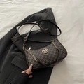 Retro brown hobo bag with M-letter monogram print and golden metal logo detailing - Brown