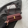 Deep burgundy leopard embossed suede underarm bag with elegant golden U-shaped metal clasp - Red