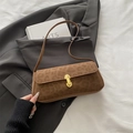 Chic leopard print underarm bag for women in brown faux suede with gold hardware - Brown