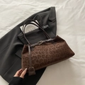 Brown leopard print oversized shoulder bag with metallic buckle in soft suede finish - Coffee