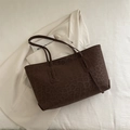 Large dark brown leopard print tote bag with suede finish and slim shoulder straps - No Pendant / Brown