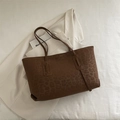 Large dark brown leopard print tote bag with matte finish for stylish commuting - No Pendant / Brown