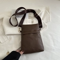 Dark brown underarm bag in lychee texture leather with wide nylon shoulder strap - Brown