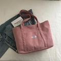 Sac fourre-tout en velours côtelé rose avec doubles poignées et étiquette Fashion - Rose