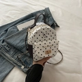 Mini white polka dot backpack with cat print and gold metal chain strap for women - Black