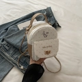 Mini white polka dot backpack with khaki leather trim and golden chain strap - Khaki