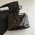 Retro dark brown PU leather tote bag with metallic buckle and slim shoulder strap - Coffee