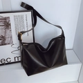 Minimalist black large capacity hobo bag with adjustable strap and gold metal buckle - Black