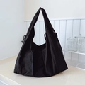 Grand sac cabas noir en nylon avec cordons de serrage réglables pour le transport quotidien - Noir