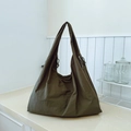 Olive green oversized hobo tote bag with side zippers and drawstring details - Green