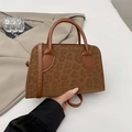Bolso tote marrón con estampado de leopardo, asas dobles y correa desmontable - Marrón