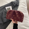 Fashionable burgundy cloud clutch bag with leopard print and golden rivets detail - Red