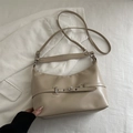 Minimalist beige underarm bag in smooth PU leather with adjustable shoulder straps - Khaki