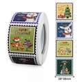 Quadratische Weihnachtsaufkleber-Rolle im Briefmarkendesign, Tiermotive, Größe 38x38mm - In Rolle / Bunt