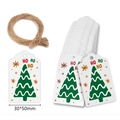Detail of Christmas gift tags with 'HO HO HO' print, green trees and natural jute twine - White Christmas Tree Style / 100pcs Pack
