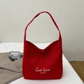 Sac fourre-tout en toile rouge avec imprimé C'est lavie blanc et bouton-pression en métal - Rouge