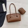 Set borsa tote marrone in pelle con pochette e manici annodati per la moda autunno 2025 - Set da 2 pezzi (borsa principale + pochette) / Marrone