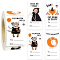 Roll of Halloween Trick or Treat stickers featuring cartoon ghosts and pumpkin designs - Style B / 74*38mm (ai-300 Pieces/Pack)
