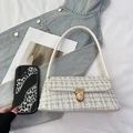 White tweed small square bag with gold buckle and cylinder strap on denim fabric - Off White