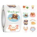 Close-up of colorful cartoon bear and duck thank you reward stickers in a roll - Cartoon Accessory Bear Style (款6)
