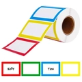 Detail view of colorful border self-adhesive name labels in rolls for school and office - Colorful
