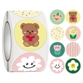 Rouleau d'autocollants de récompense lapin et ours colorés aux motifs floraux mignons - Style combiné d'ours illustré (款1)