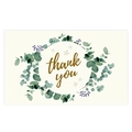 Minimalist white Thank You card featuring a green eucalyptus leaf wreath and gold text - Style 10 / 50 Sheets/Pack