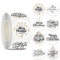 Rotolo di adesivi Buon Natale con motivi in oro, nero e bianco per decorazioni natalizie - Stile B / Diametro 2.5cm