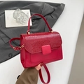 Bright red flap crossbody bag with crocodile embossed texture and adjustable strap - Red
