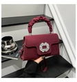 Elegant wine red pleated handbag with sparkling square diamond buckle and thin shoulder strap - Red