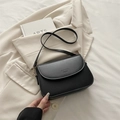 Minimalist black PU leather crossbody square bag with embossed Fashion Bags text - Black